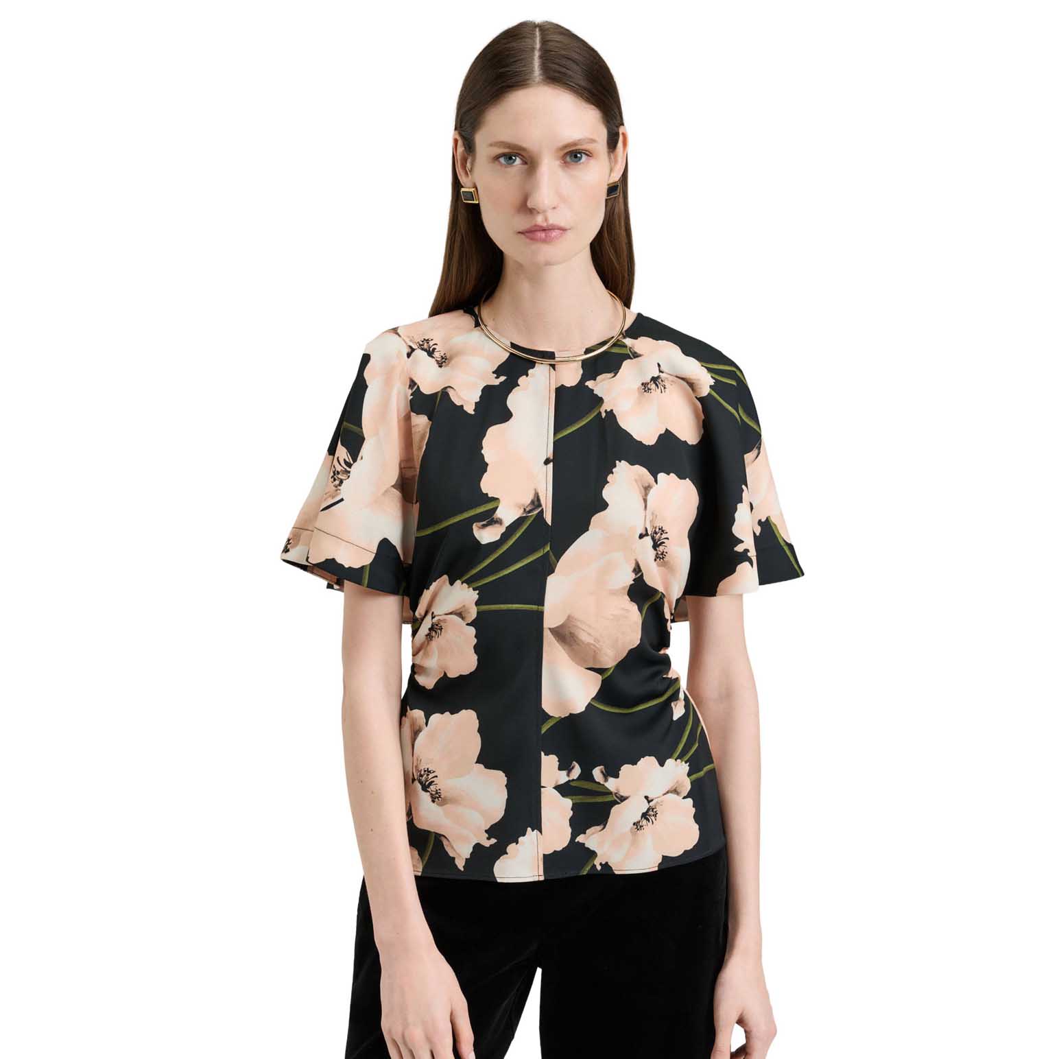Veronika Maine Blush Poppy Satin Back Crepe Top